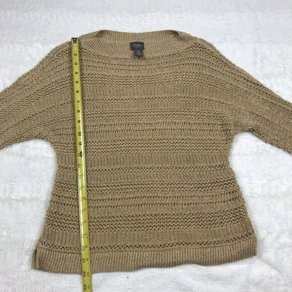 Chicos Travelers Womens Sweater Size 0 Small 4 Gold 3/4 Dolman Sleeve Open Knit - Picture 7 of 7